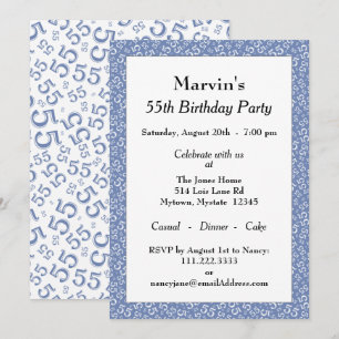 Convites 55º padrão de número aleatório azul de Festa d