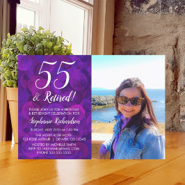 Convites 55 e Aposentado Elegante Roxo Aniversário Aposenta