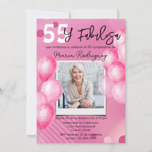 Convites 55 e Fabulosa Foto Rosa Aniversário de 55 anos em