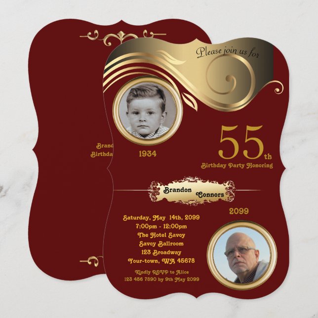 Convites 55th, idade do homem do aniversário, art deco, (Frente/Verso)