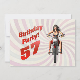 Convites 57ª festa de aniversário com uma garota em uma mot