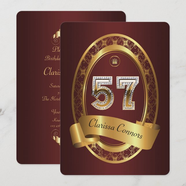 Convites 57º,festa de aniversário homem, elegante cor (Frente/Verso)