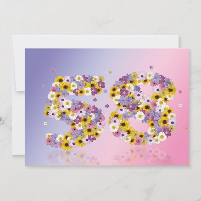 Convites 58.a Festa de aniversário, com letras floridas (Frente)