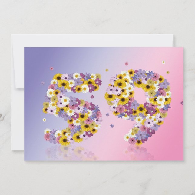 Convites 59.a Festa de aniversário, com letras floridas (Frente)