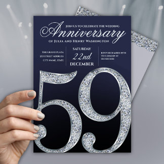 Convites 59th Anniversary Diamond Silver Navy Blue Modern