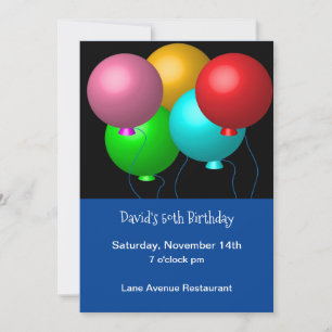 Convites 5 Balões de Aniversário Personalizados 50º Anivers