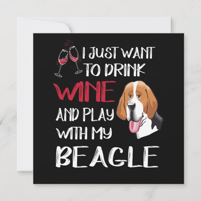 Convites 5 Beber Vinho E Brincar Com O Meu Beagle (Frente)