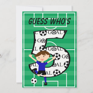 Convites 5 Birthday Blue e Black Soccer Goal v2