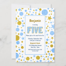 5 Birthday Blue e Dourado partido Glitter