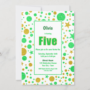 Convites 5 Birthday Green e Dourado Glitter Party