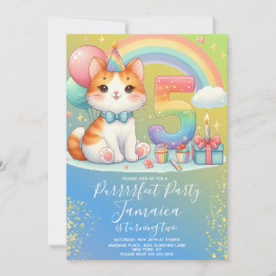 Convites 5 Birthday Kitten Rainbow Party