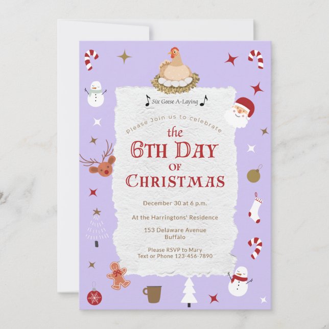 Convites 5 Bonito Dia de Natal Seis Festa Gansos-A Lay (Frente)