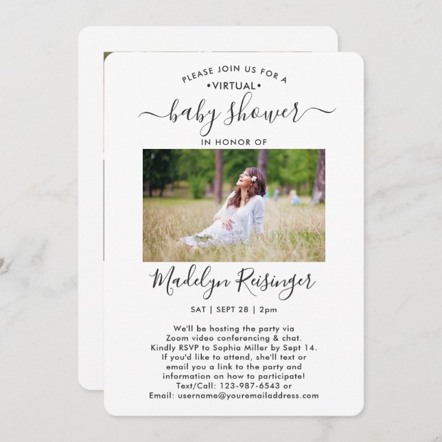 Convites 5 Chá de fraldas Virtual de Longa Distância de Fot (Frente/Verso)