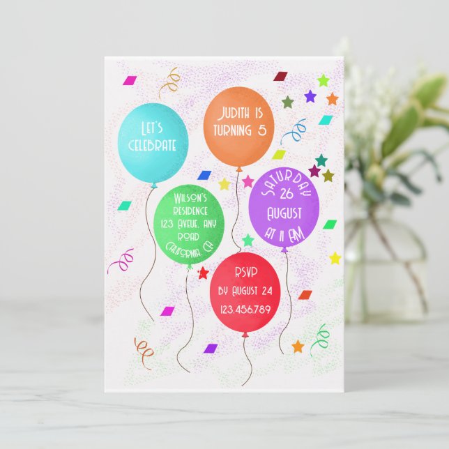 Convites 5, contando balões coloridos (Em pé/Frente)