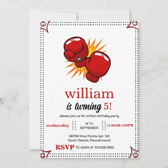 Convites 5 de aniversário de boxe 7 4º 6 8º 9º dia 10º (Frente)