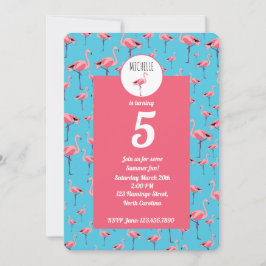 Convites 5 de Aniversário Tropical de Verão Rosa Flamingo G