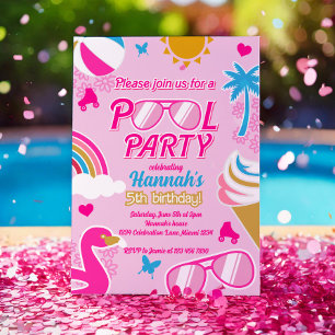 Convites 5 de Festa de piscina de Aniversário Rapariga de M