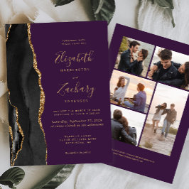 Convites 5-Foto Ágata Dourada Preta Casamento Roxo
