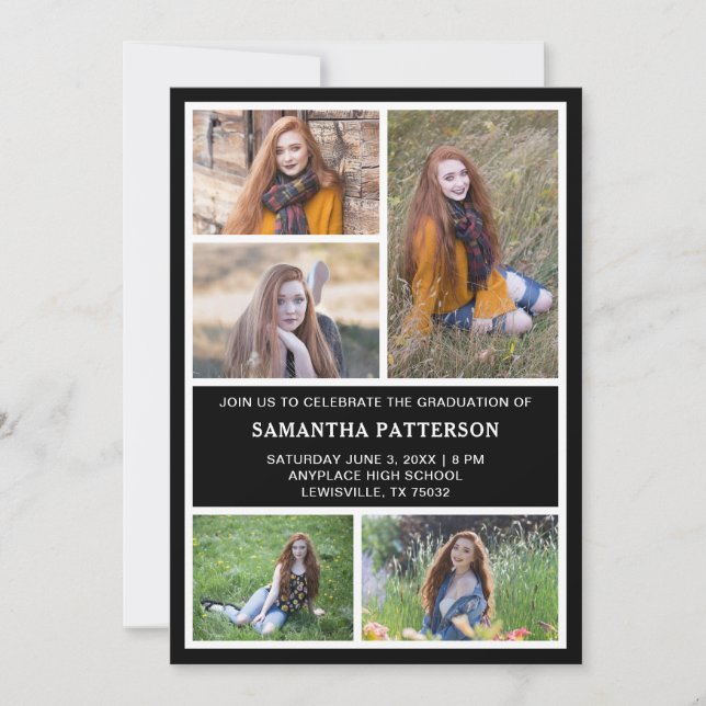 Convites 5 Foto Colagem Azul e Branco 2023 Graduação (Frente)