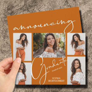 Convites 5 Foto de Graduação Laranja Queimada