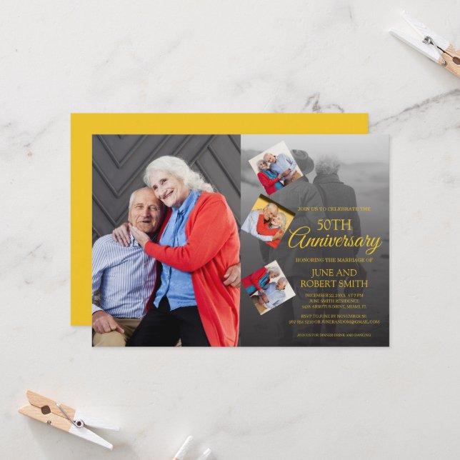 Convites 5 fotos 50.º aniversário de casamento do ouro (Frente/Verso In Situ)