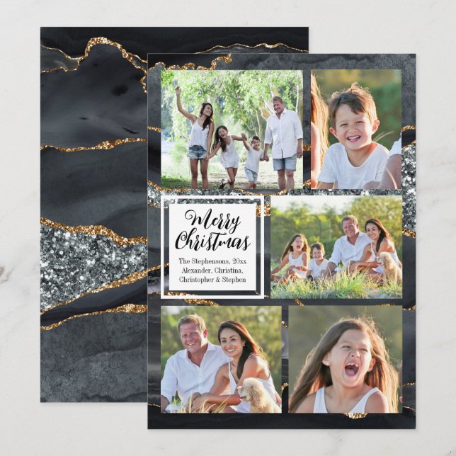 Convites 5 Fotos de Natal Dourado Preto (Frente/Verso)