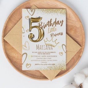 Convites 5 Little Princess Dourada Glitter Legal Aniversári
