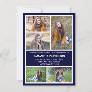 Convites 5 Marinho de Colagem de Fotos Graduação Azul e Bra