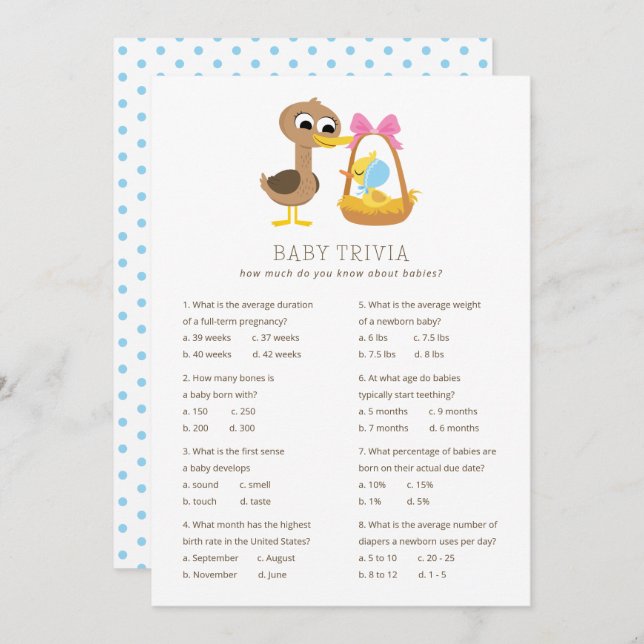 Convites 5 Patos Pequenos Trivia Bebê | Chá de fraldas (Frente/Verso)