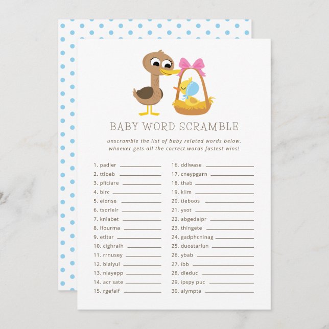 Convites 5 Patos Pequenos Trivia Bebê | Word Scramble (Frente/Verso)