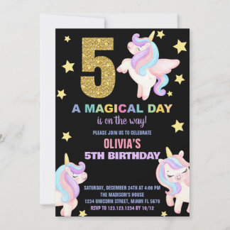 Convites 5 Rainbow Unicorn Aniversário Voa