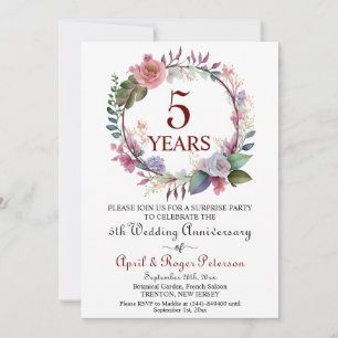 Convites 5 Wood Surprise Wedding Anniversário Floral