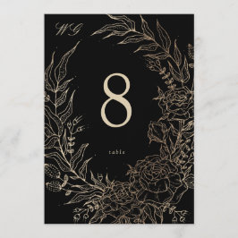 Convites 5 x 7 Black Gold Florals Wedding Table Number