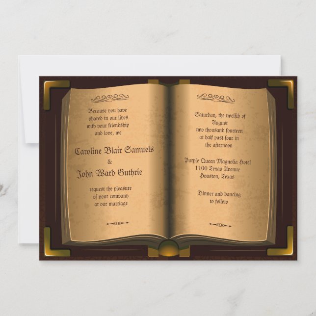 Convites *5" x 7" casamento antigo do livro do couro do (Frente)