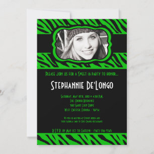 Convites 5 x 7 Green Zebra PHOTO Sweet 16 Birthday Invitati