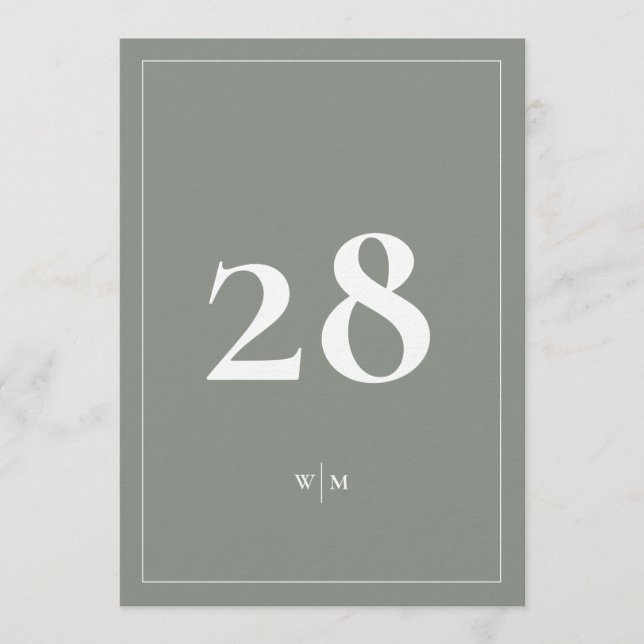Convites 5 x 7 Números de Tabelas de Cinza de Sage Branco (Frente)