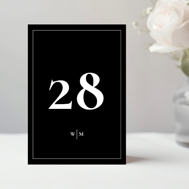 Convites 5 x 7 White Frame Black Wedding Table Numbers (Criador carregado)
