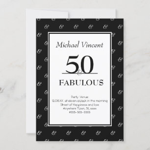 Convites 5O e Fabuloso aniversário moderno preto e branco