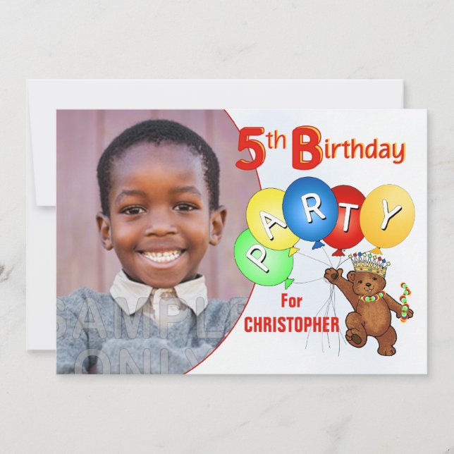 Convites 5o Urso de ursinho real da festa de aniversário (Frente)
