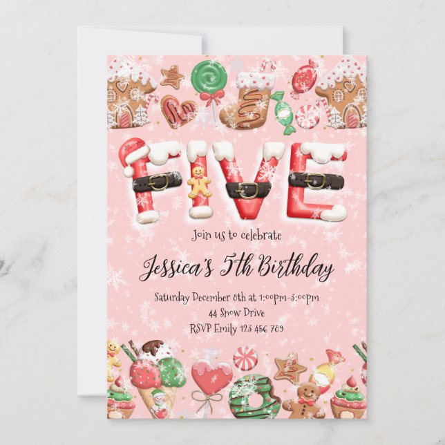 Convites 5th Birthday Christmas Party Invitation (Frente)