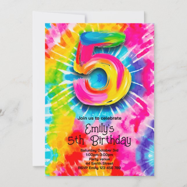 Convites 5th Tie Dye Birthday (Frente)