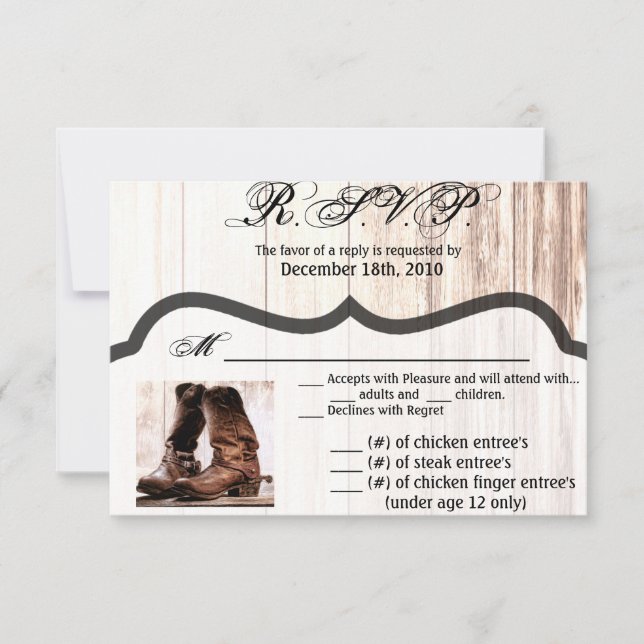 Convites 5x3,5 R.S.V.P. CardBoots Country Rustic Oeste Nós (Frente)