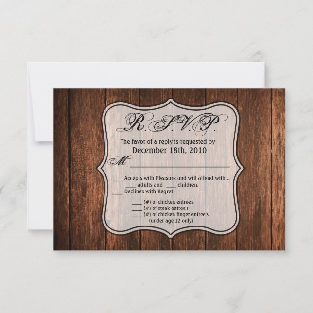Convites 5x3.5 R.S.V.P. Placa Barn Wood Country Rustic (Frente)