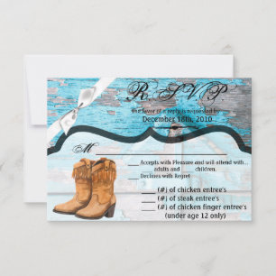 Convites 5x3.5 R.S.V.P. Placa XMAS Blue Wood Barn Boots