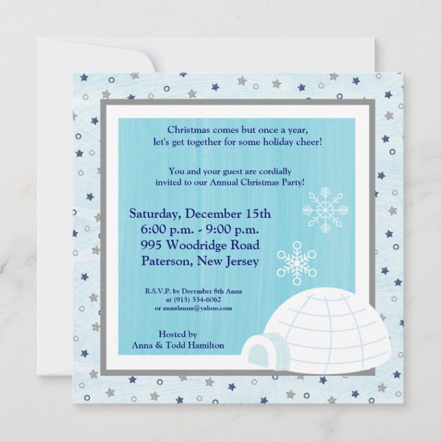Convites 5x5 Icy Igloo Baby Blue Invent (Frente)