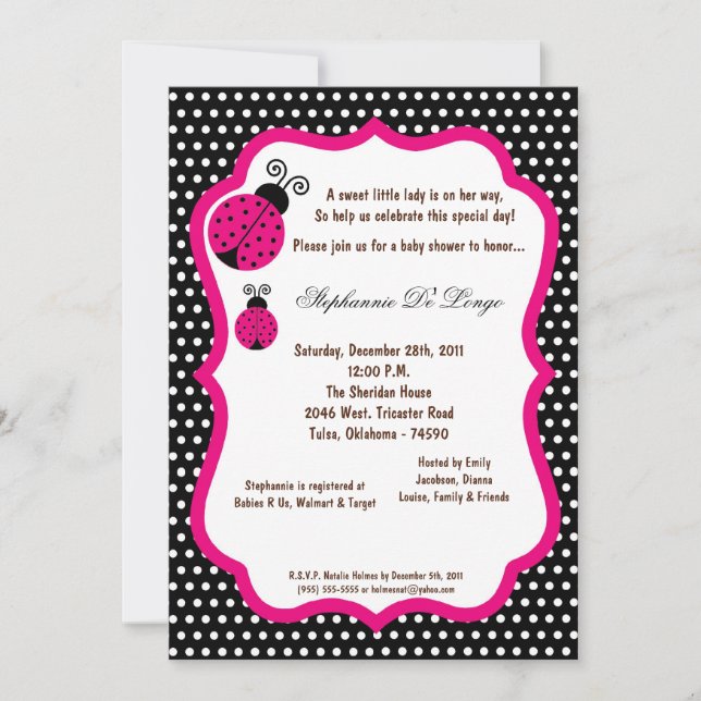 Convites 5x7 Black Lady Bug Baby Shower Invitation (Frente)