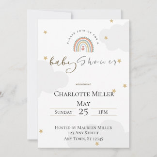 Convites 5x7 Boho Rainbow Baby Shower Invitation