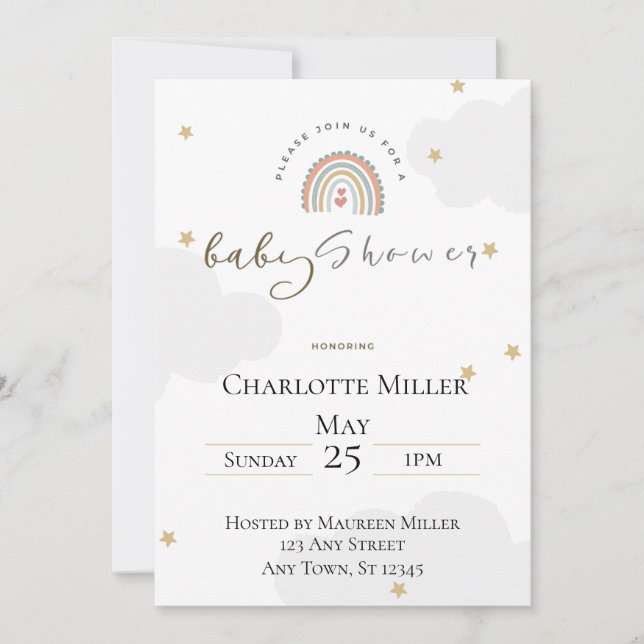 Convites 5x7 Boho Rainbow Baby Shower Invitation (Frente)