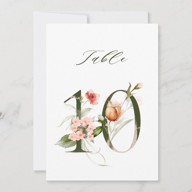 Convites 5x7 Botanical Floral Number 10, Table Number (Frente)