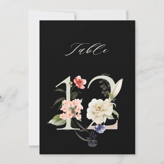 Convites 5x7 Botanical Floral Number 12, Black Table Number (Frente)